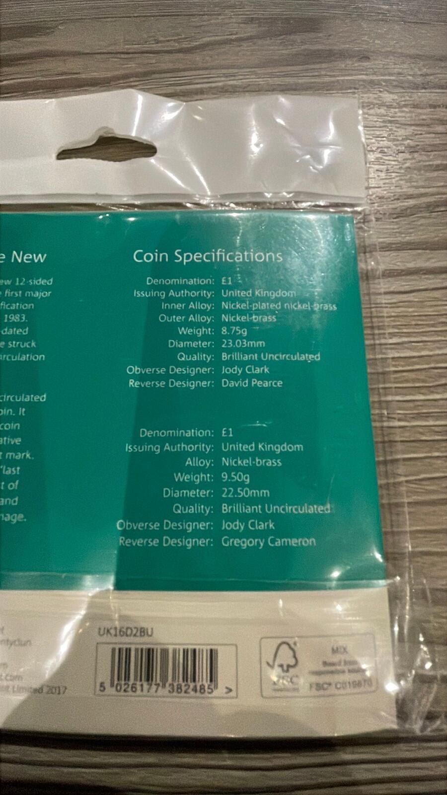 The Royal Mint Brilliant Uncirculated Two-Coin UK £1 Set 2016