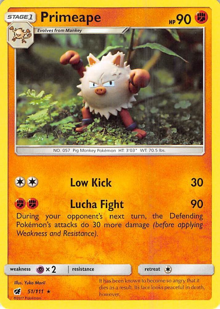 Primeape Rare - Yuka Morii Art - SM - Crimson Invasion 51/111 NM