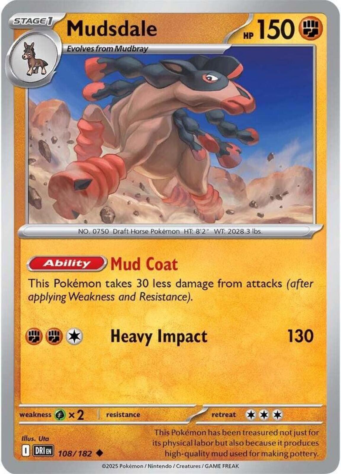 Mudsdale Reverse Holo Uncommon SV10: Destined Rivals 108/182 NM