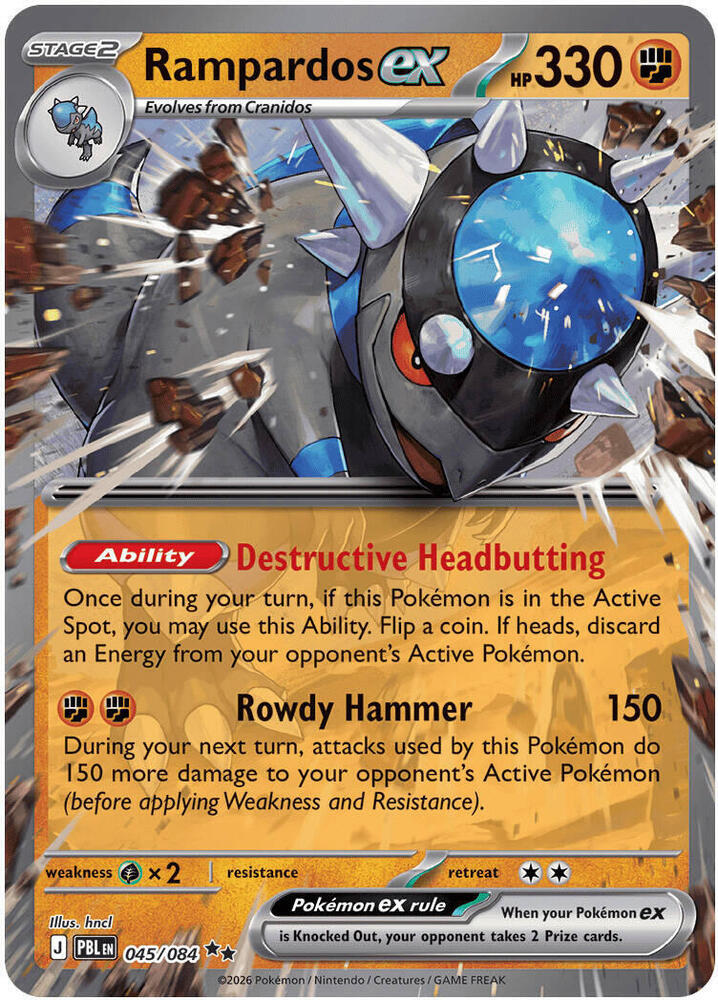 Rampardos ex Holo Double Rare ME05: Pitch Black 045/084 - PACK FRESH