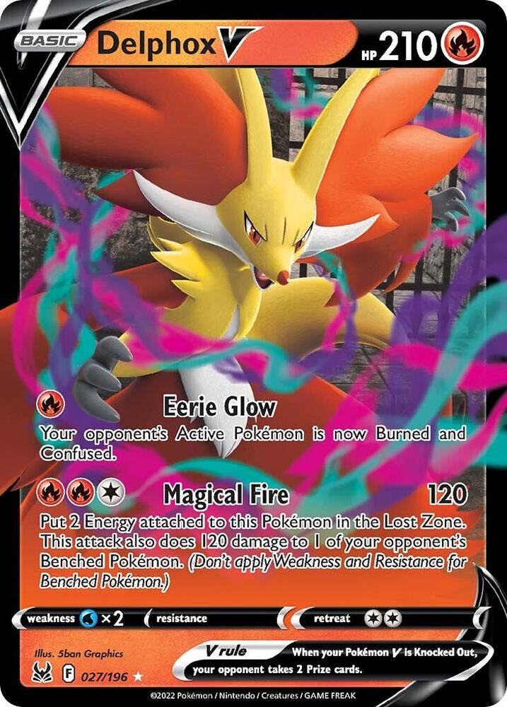Delphox V Holo Ultra Rare SWSH11: Lost Origin 027/196 - PACK FRESH