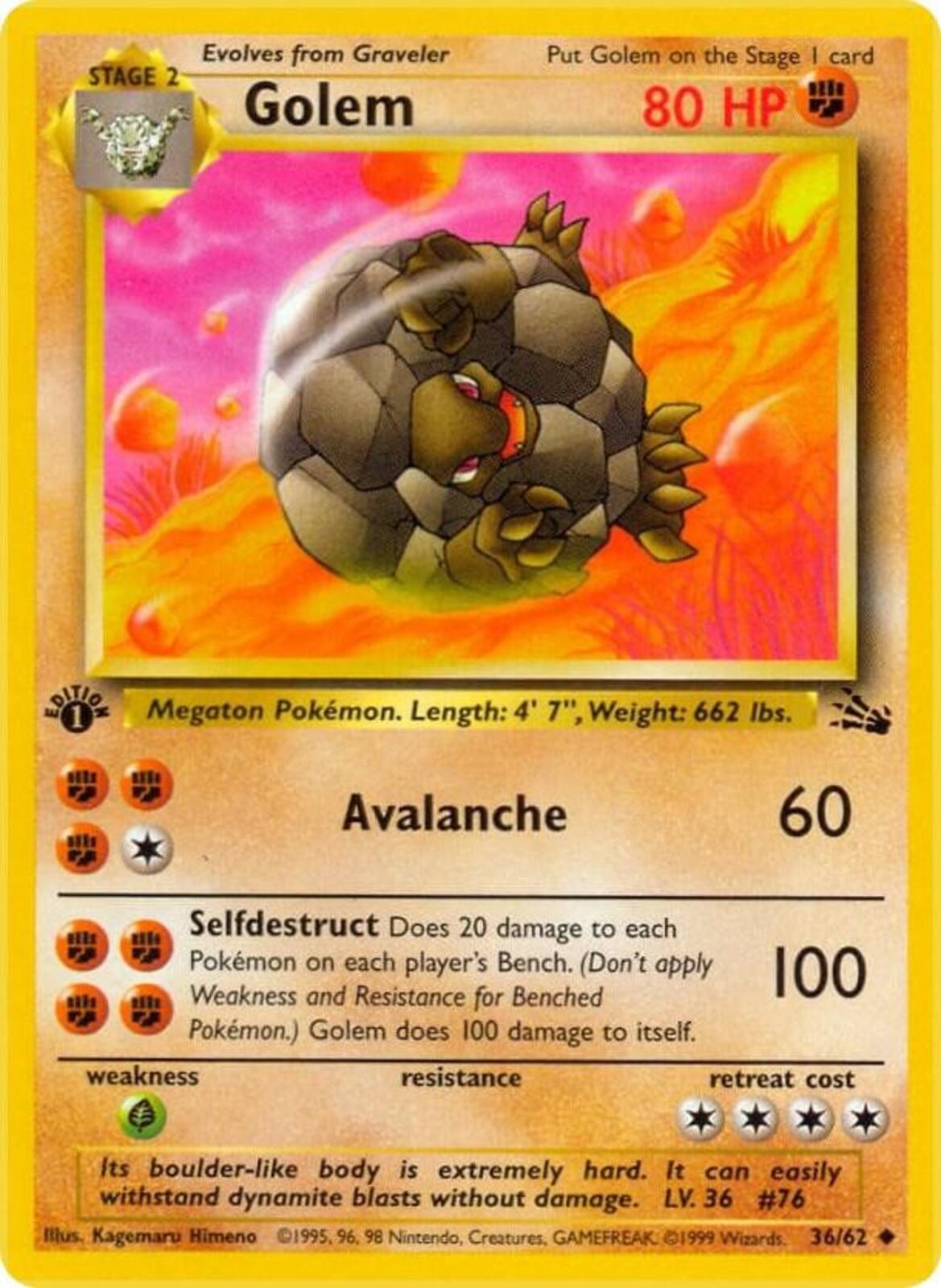 Golem 1st Edition Uncommon Fossil 36/62 - Superb Condition