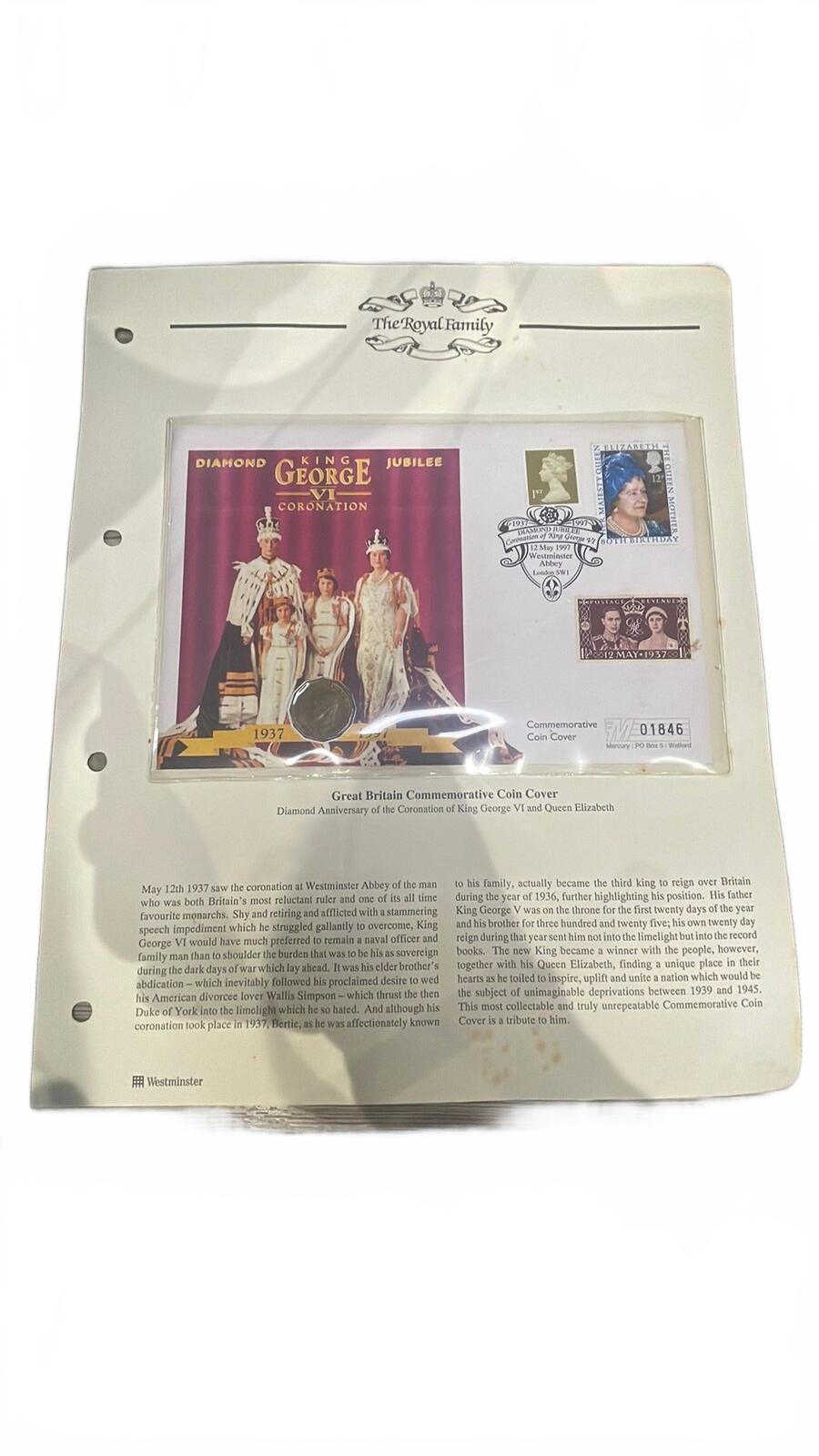 Great Britain King George VI Diamond Jubilee Commemorative Coin Cover 1997