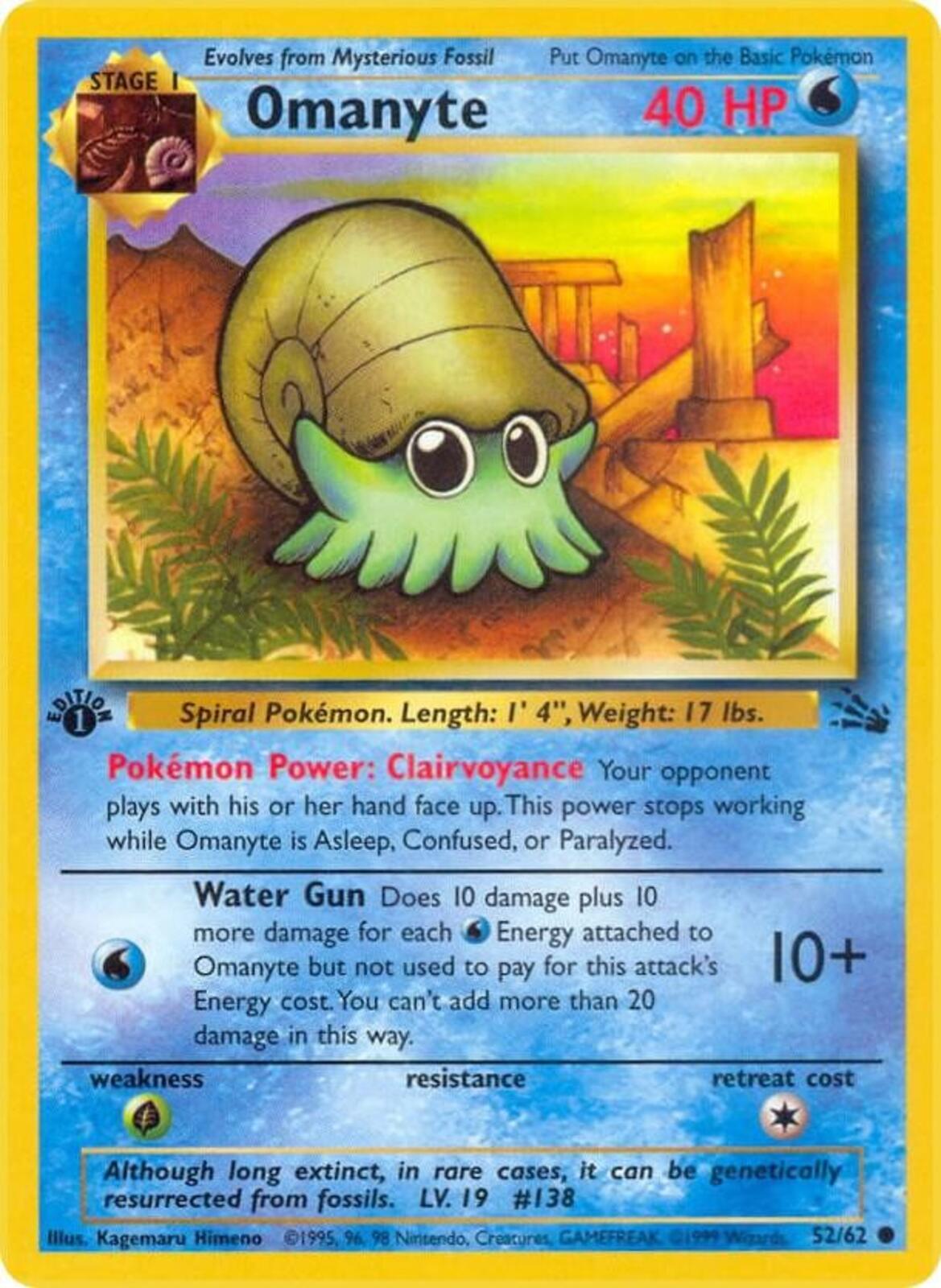 Omanyte 1st Edition Common Fossil 52/62 - Superb Condition