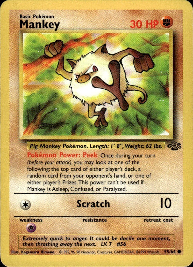 Mankey Unlimited Common Jungle 55/64 NM