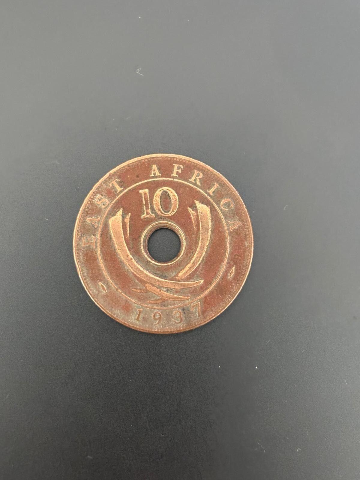 1937 East Africa 10 Cents Copper Coin