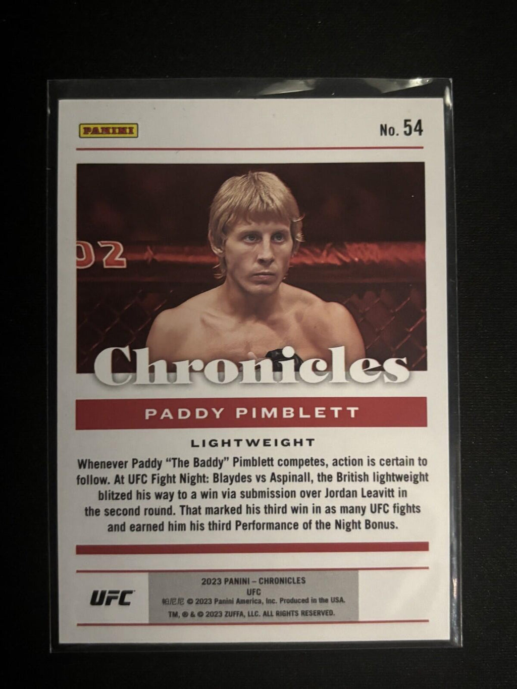 Paddy Pimblett Blue Panini Chronicles UFC - Blue 54 NM - 82/99