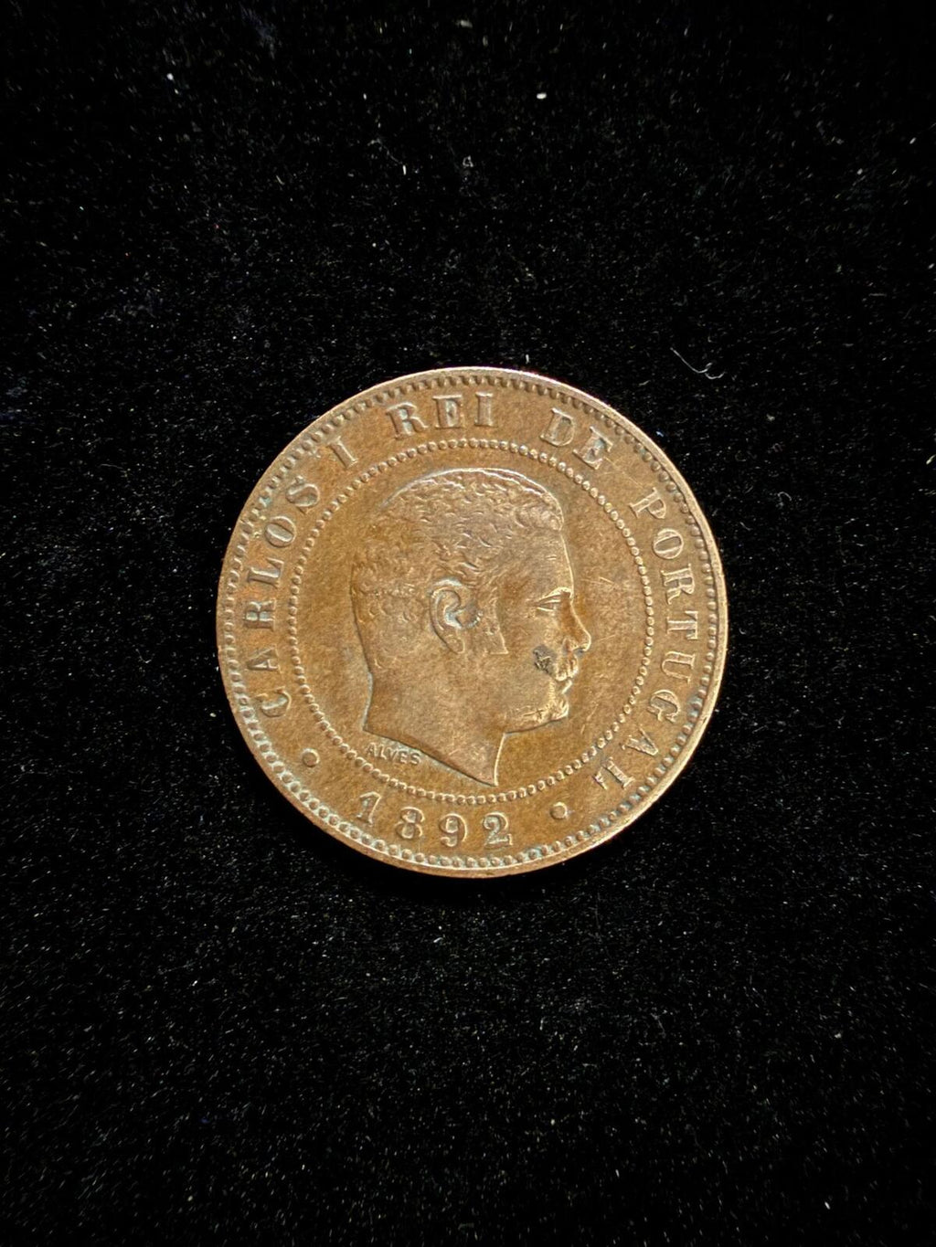 1892 Portuguese 10 Reis Copper Coin