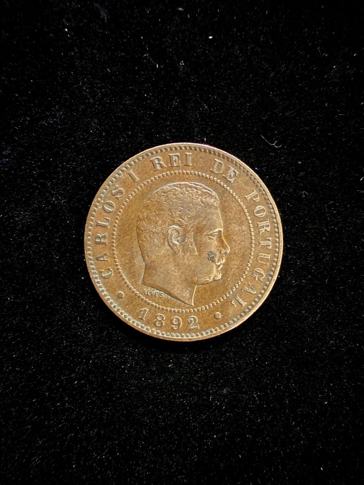 1892 Portuguese 10 Reis Copper Coin