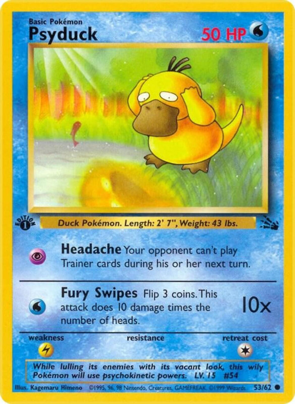 Psyduck 1st Edition Common Fossil 53/62 - Superb Condition
