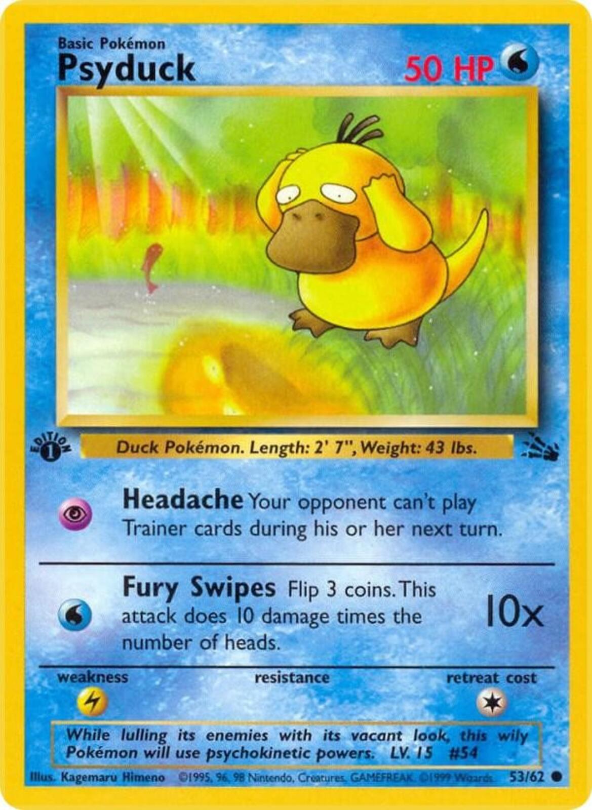 Psyduck 1st Edition Common Fossil 53/62 - Superb Condition