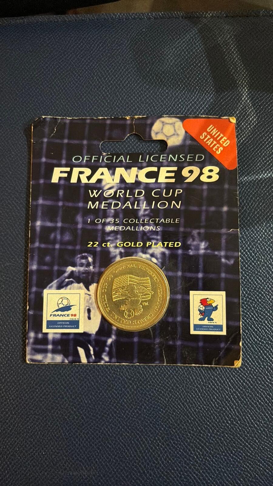 France 98 World Cup Official Licensed 22 ct Gold Plated Medallion