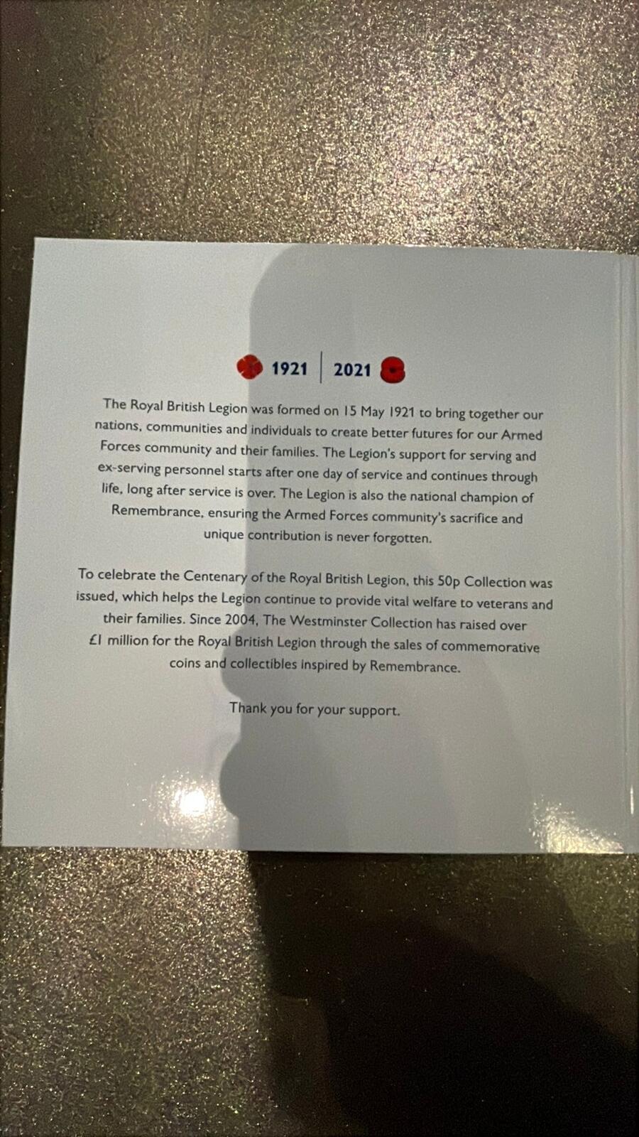 Royal British Legion Centenary 50p Coin Collection 2021