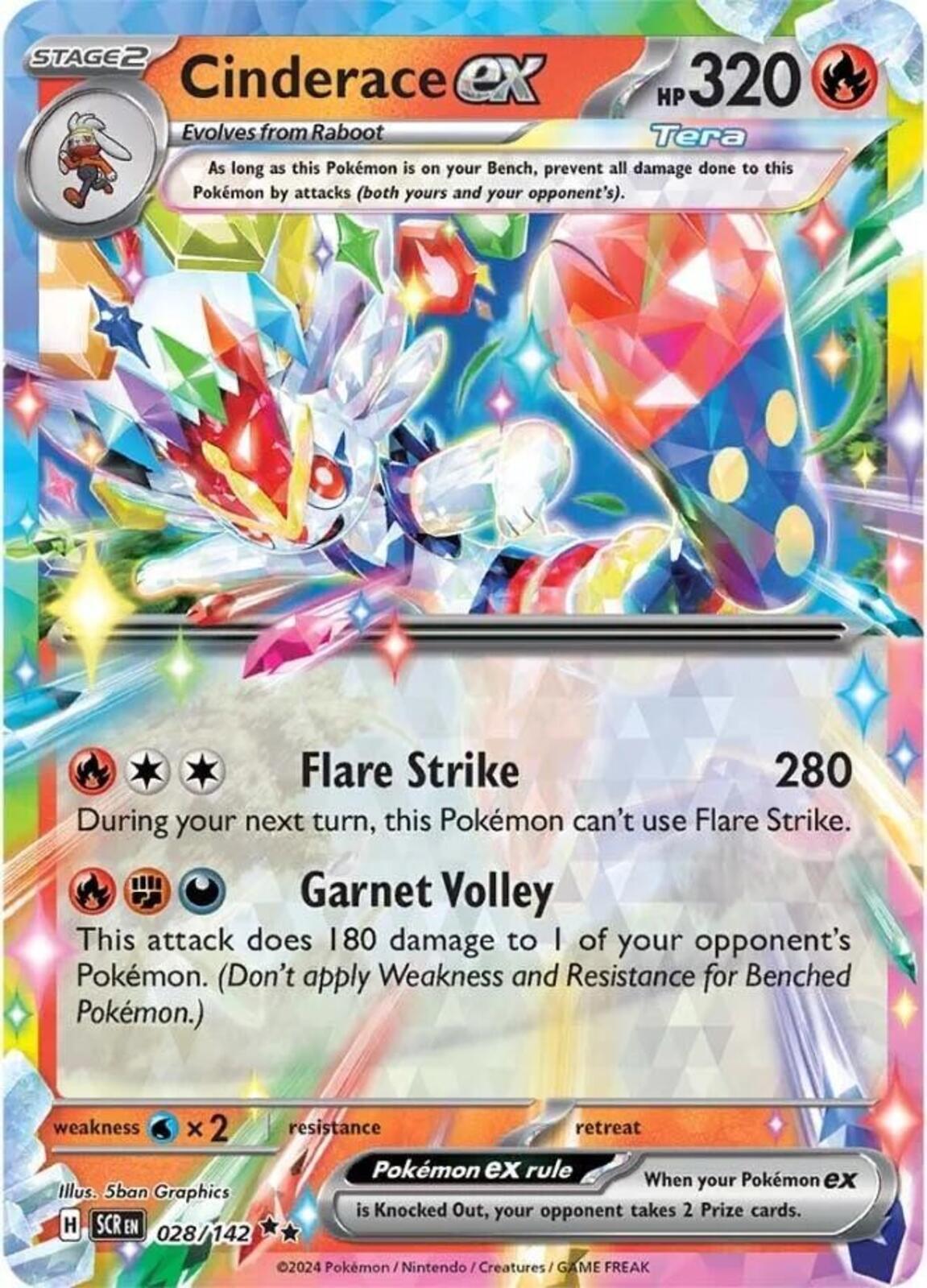 Cinderace ex Holo Double Rare SV07: Stellar Crown 028/142 NM