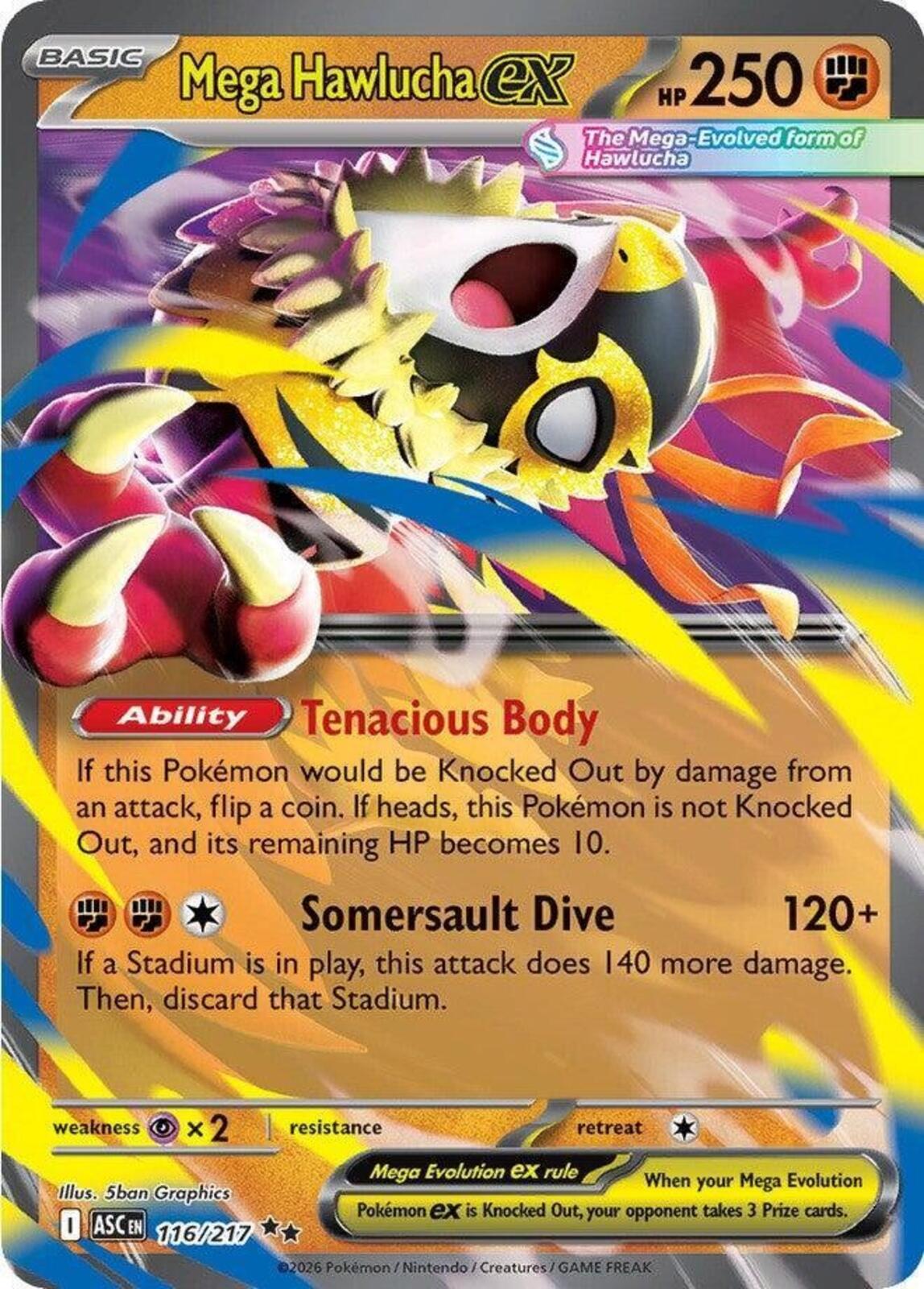 Mega Hawlucha ex Holo Double Rare ME: Ascended Heroes 116/217 NM