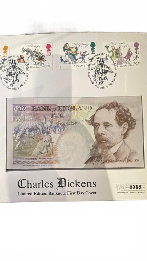 Charles Dickens Limited Edition Banknote First Day Cover & Christmas Stamps