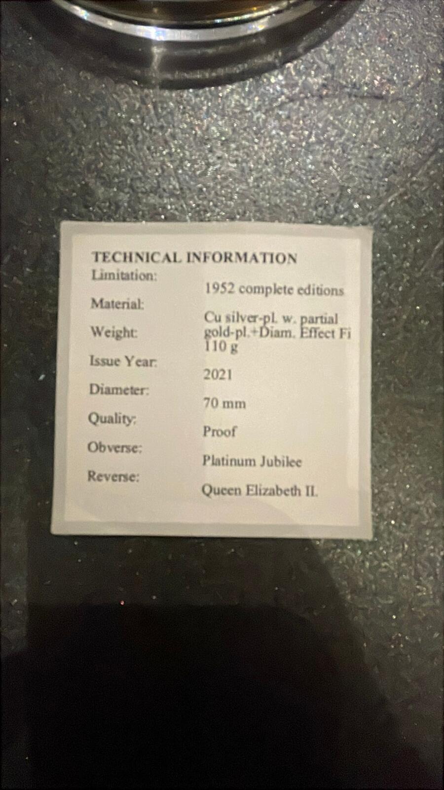Platinum Jubilee 2021 Queen Elizabeth II Coin 110g