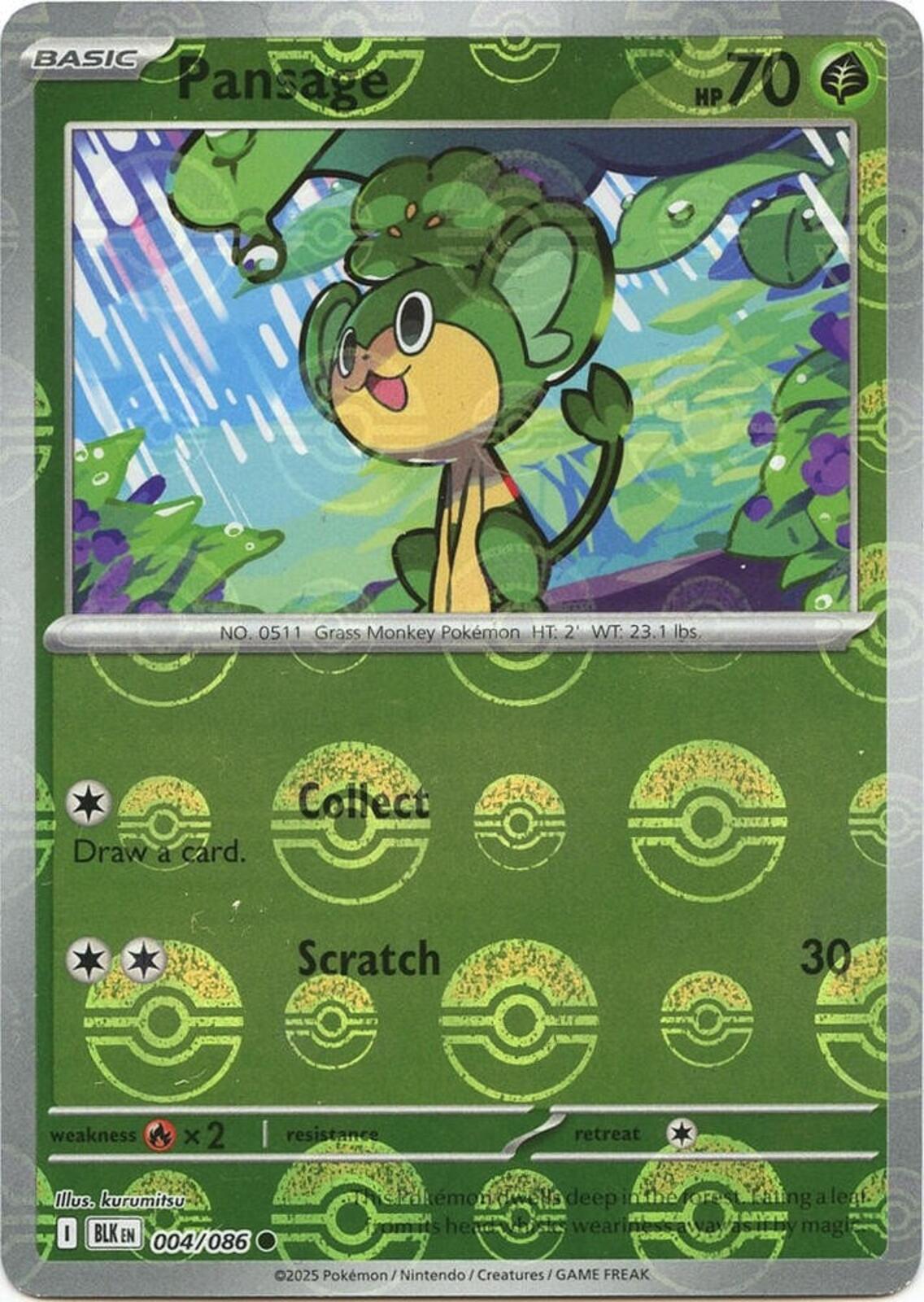 Pansage (Poke Ball Pattern) Holo Common SV: Black Bolt 004/086 NM