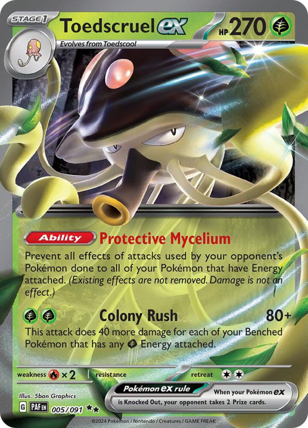 Toedscruel ex Holo Double Rare SV: Paldean Fates 005/091 NM