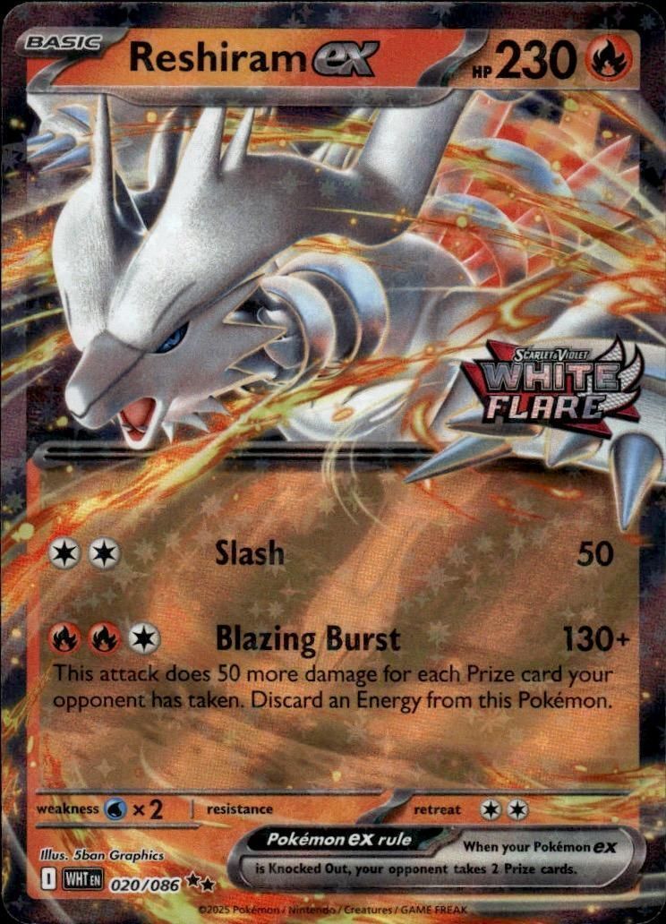 Reshiram ex (White Flare Stamped) Holo Double Rare Cards & Products 020/086 NM
