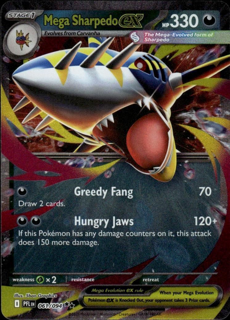 Mega Sharpedo ex - Holo Double Rare ME02: Phantasmal Flames 061/094 NM