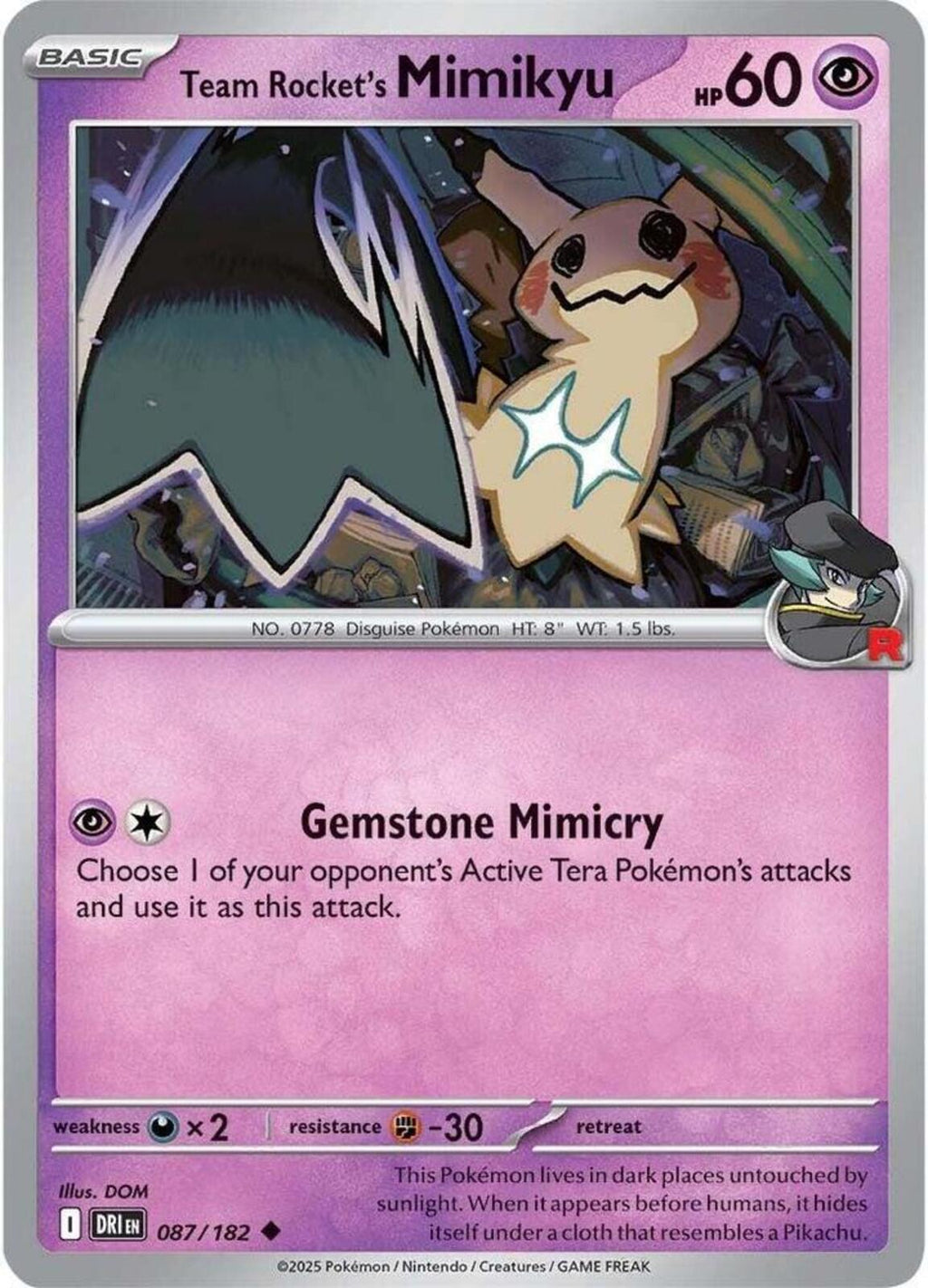 Team Rocket's Mimikyu Reverse Holo Uncommon SV10: Destined Rivals 087/182 NM