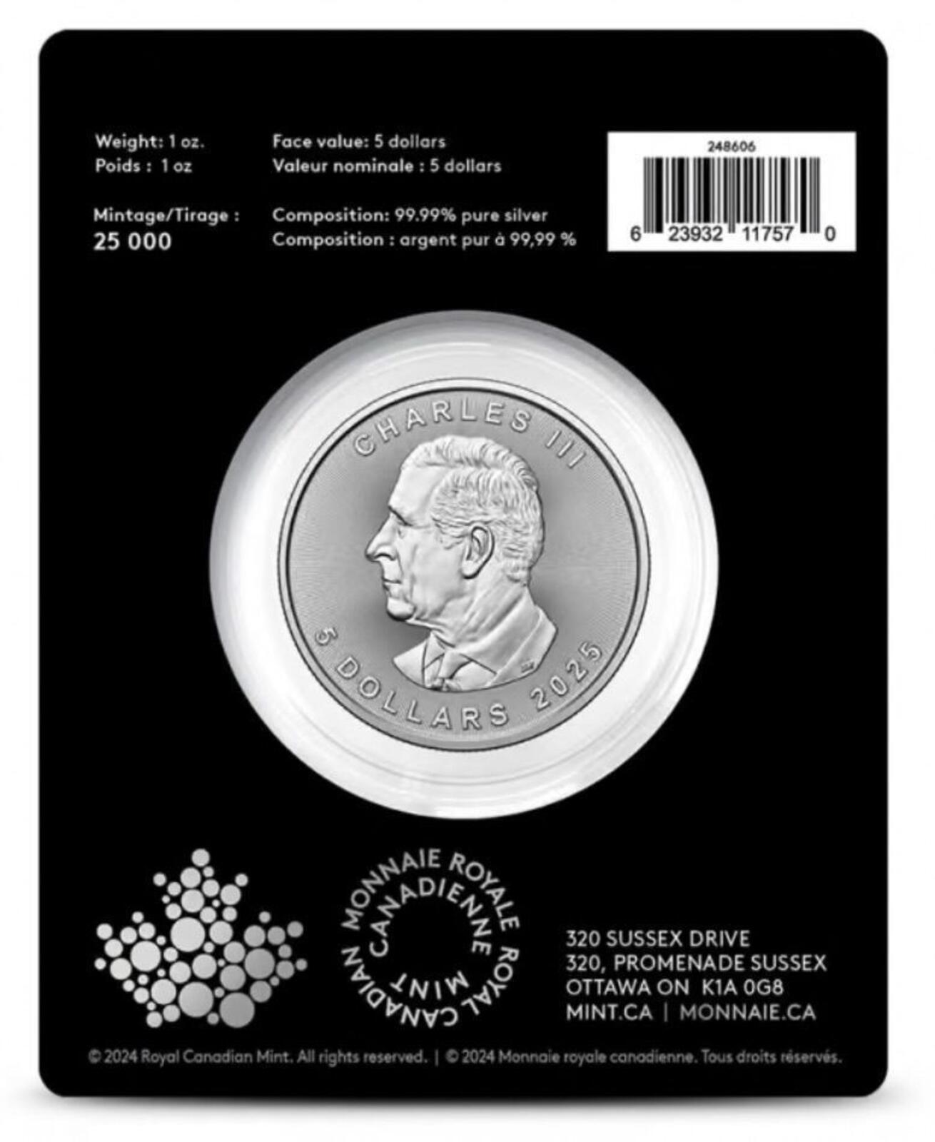 Royal Canadian Mint 2025 1 oz Pure Silver Maple Leaf Coin