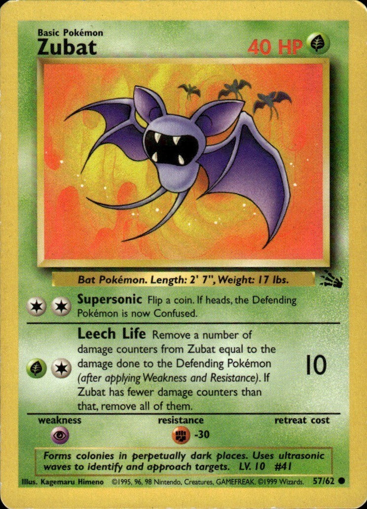 Zubat Unlimited Common Fossil 57/62 NM