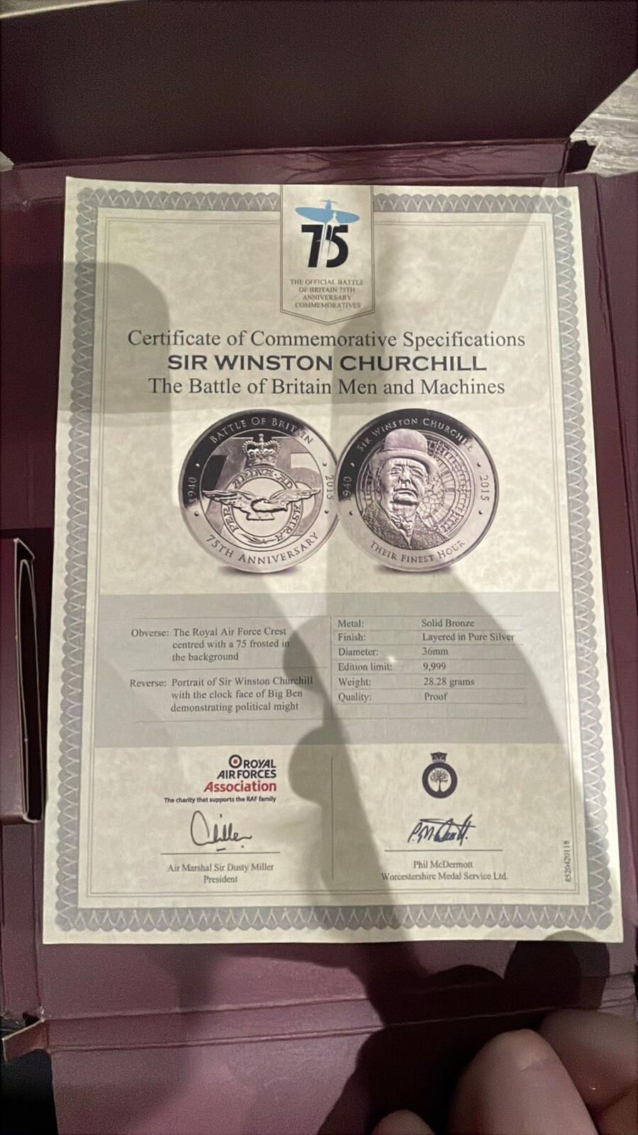 2015 Sir Winston Churchill Battle of Britain Commemorative Bronze Proof Coin