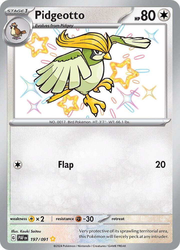 Pidgeotto Holo Shiny Rare SV: Paldean Fates 197/091 NM