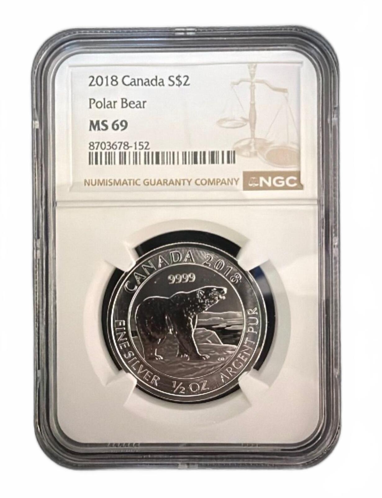 2018 Canada 1/2 oz Silver Polar Bear Coin MS 69 NGC