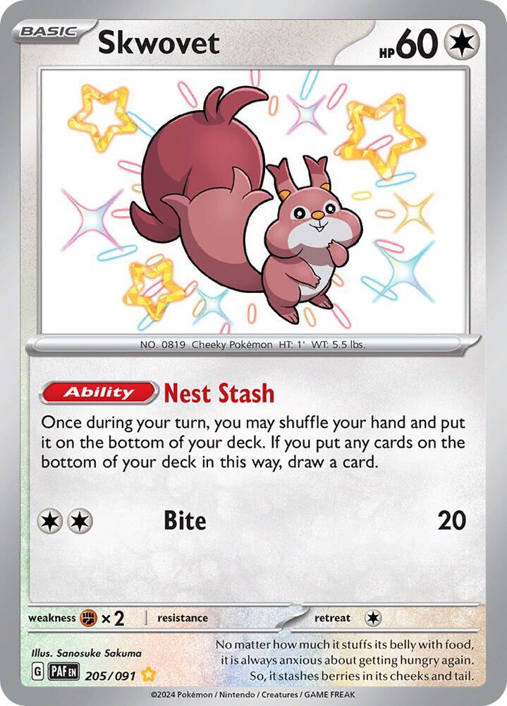 Skwovet Holo Shiny Rare SV: Paldean Fates 205/091 NM