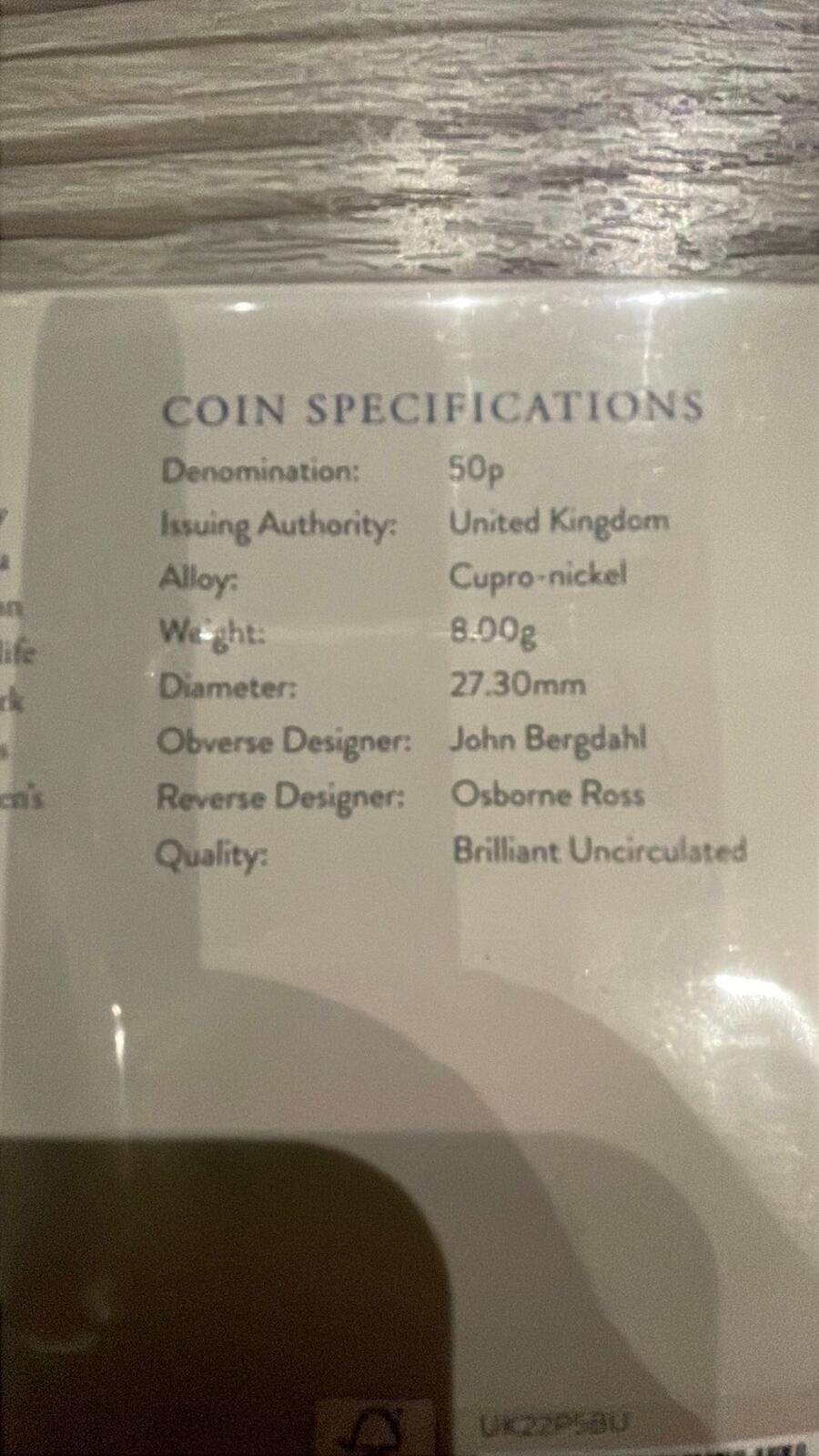 The Royal Mint 2022 Platinum Jubilee UK 50p Brilliant Uncirculated Coin