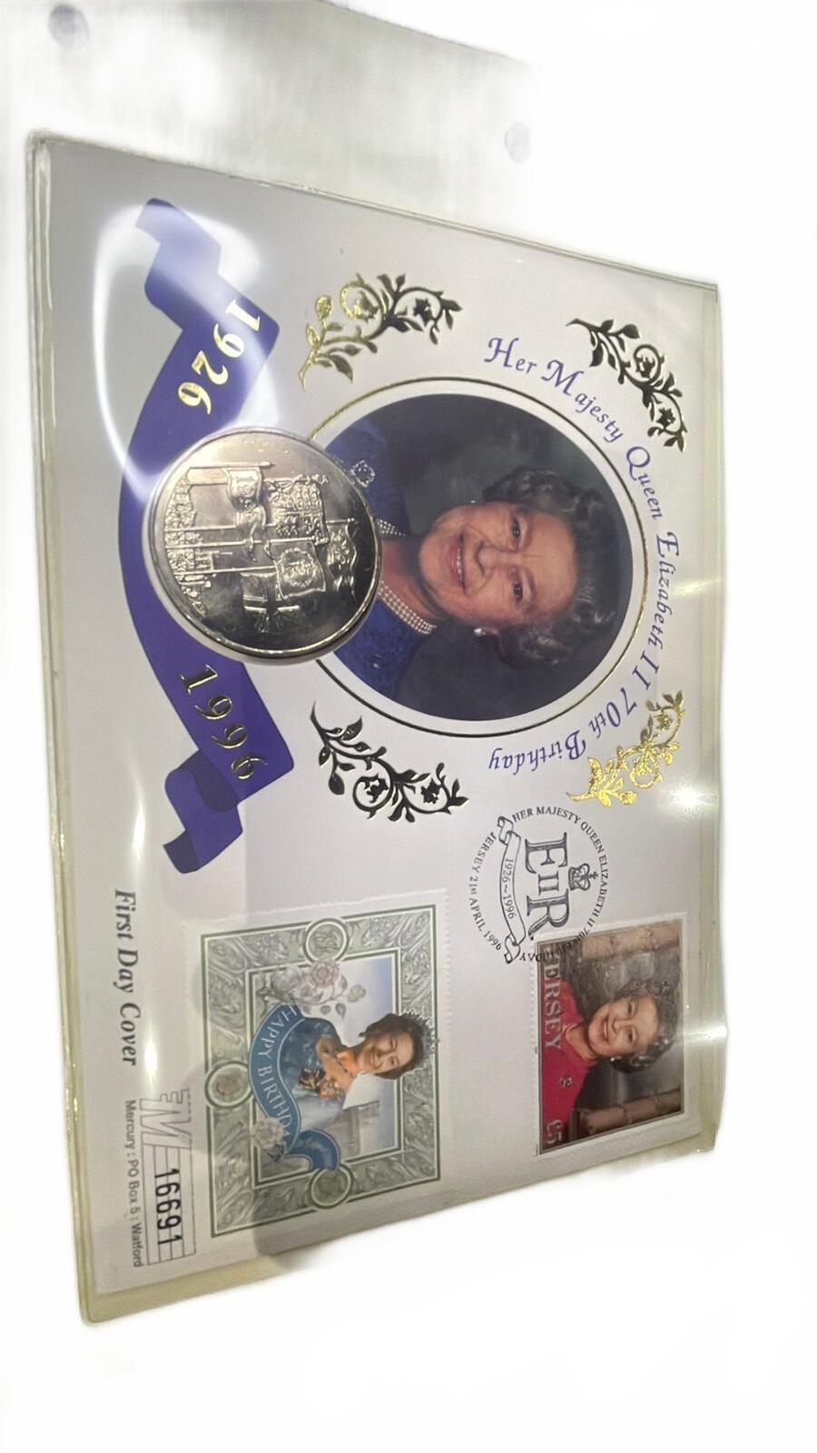 Jersey Coin First Day Cover 1996 Queen Elizabeth II 70th Birthday