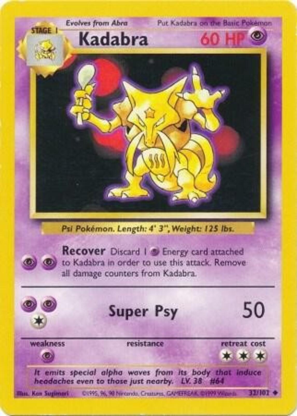 Kadabra Uncommon Base Set 032/102 - Superb Condition