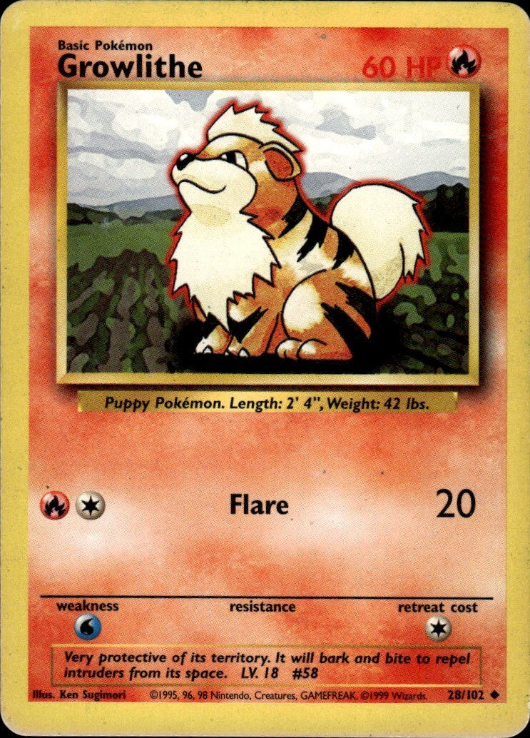 Growlithe Uncommon Base Set 028/102 NM