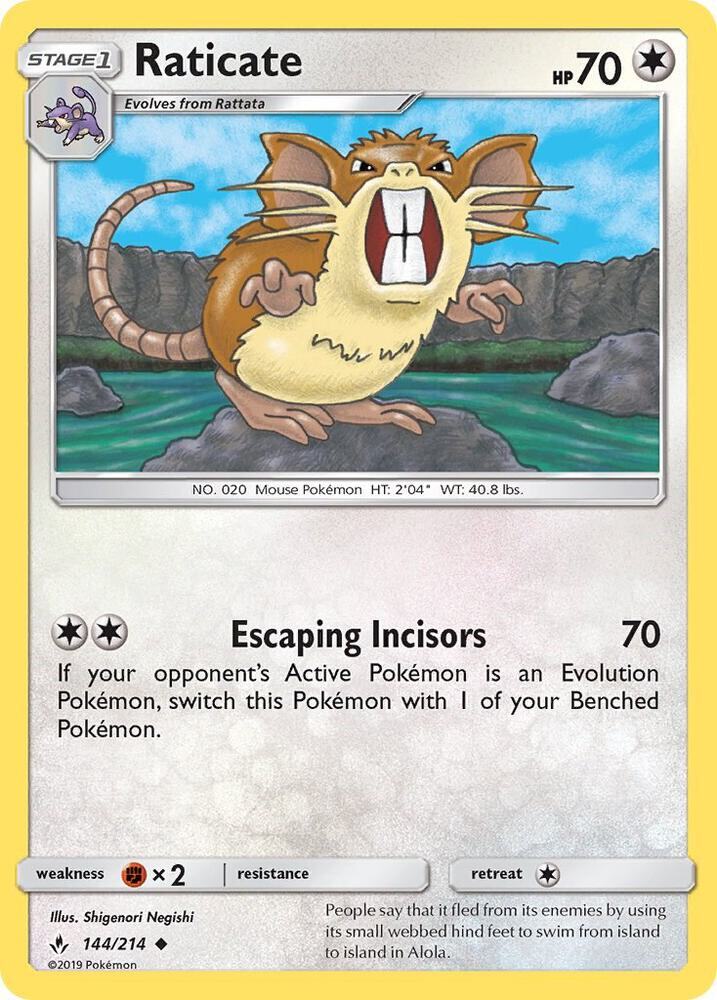 Raticate Reverse Holo Uncommon SM - Unbroken Bonds 144/214 NM