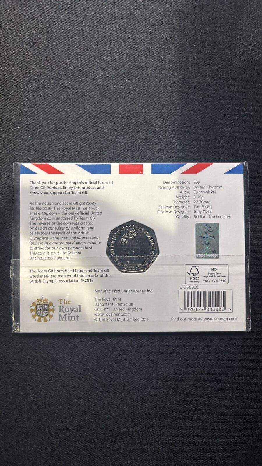 The Royal Mint 2016 Team GB Uncirculated 50p Coin