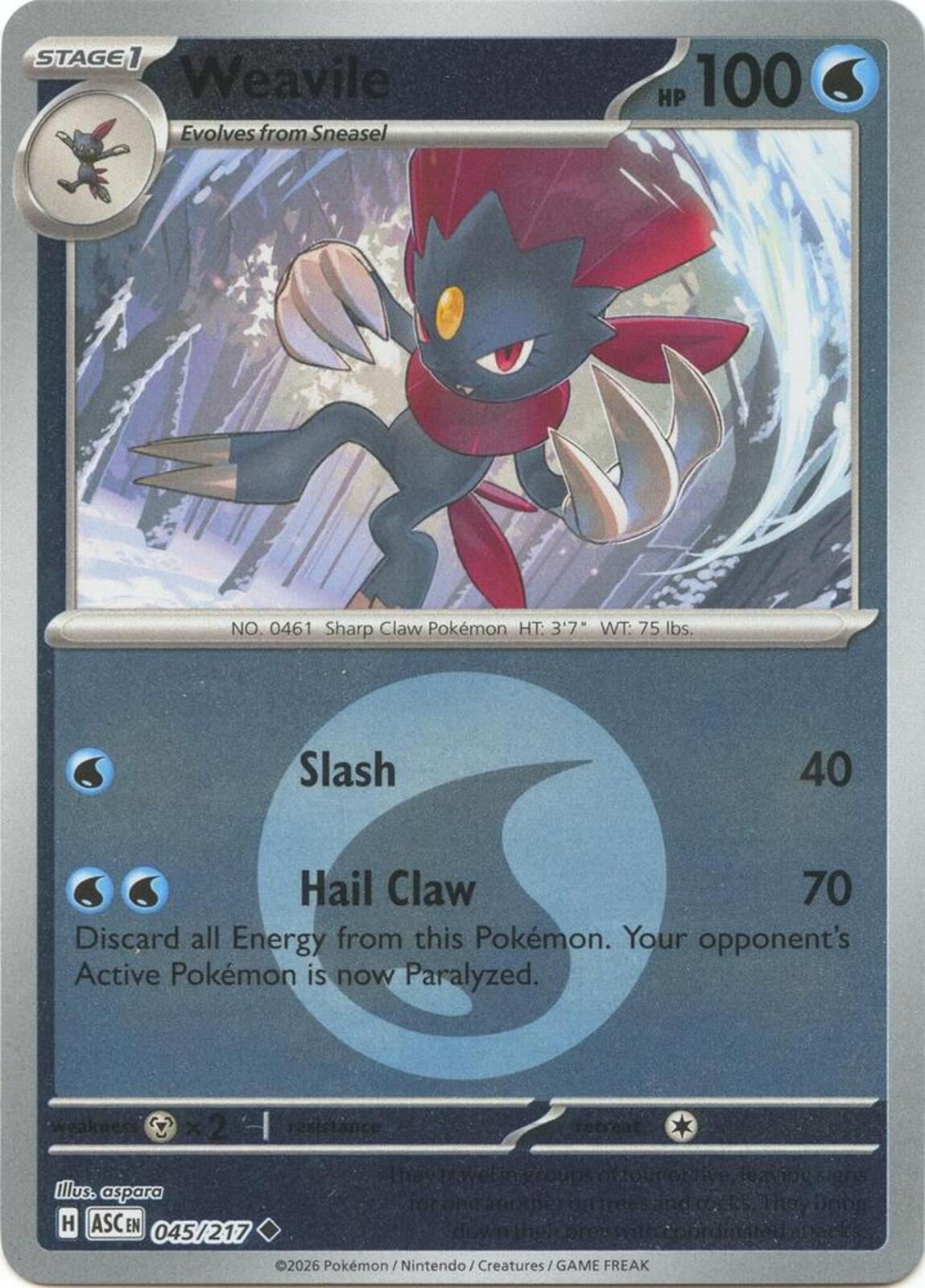 Weavile - (Energy Symbol ) Reverse Holo Uncommon ME: Ascended Heroes 045/217 NM