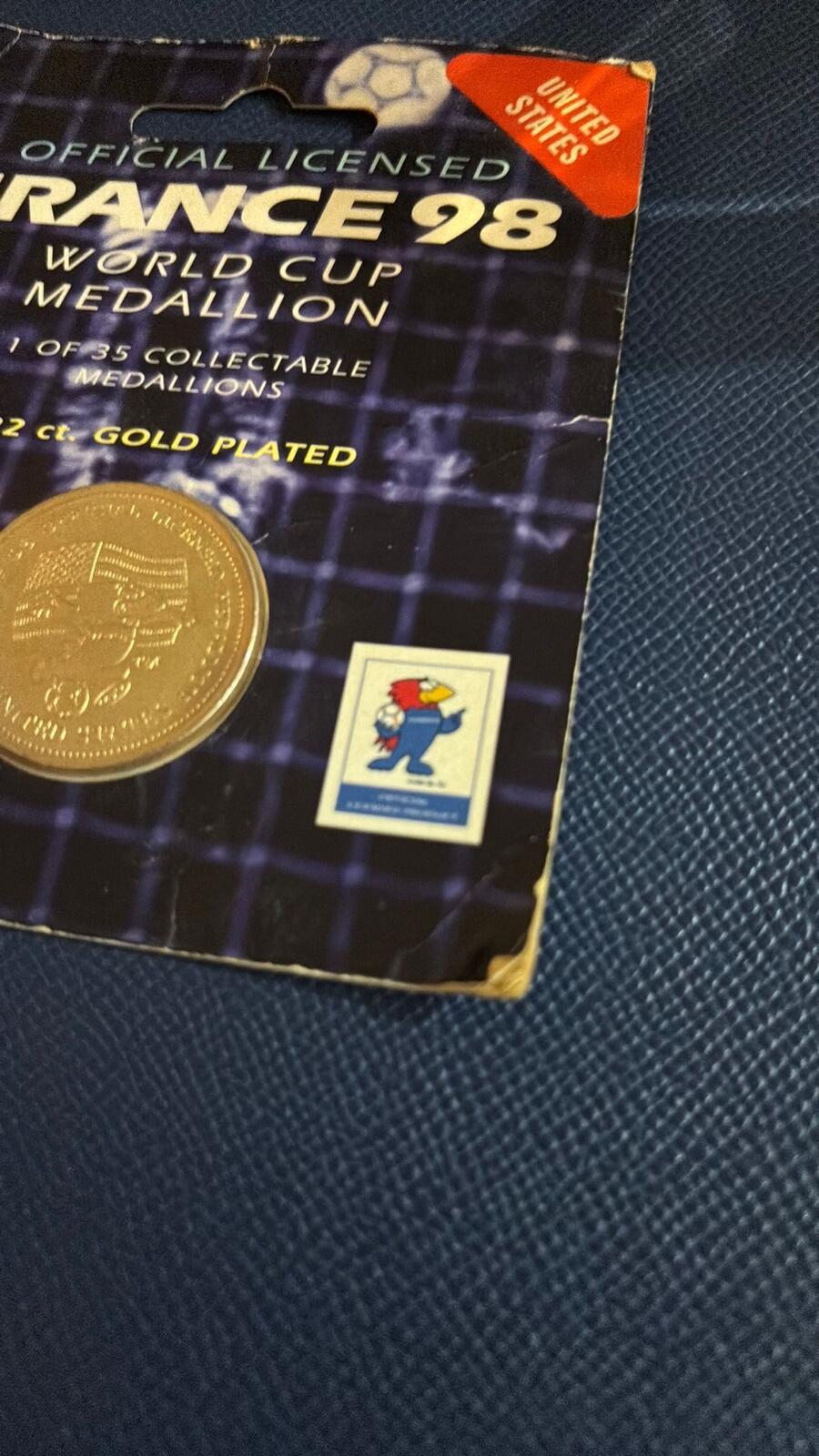 France 98 World Cup Official Licensed 22 ct Gold Plated Medallion