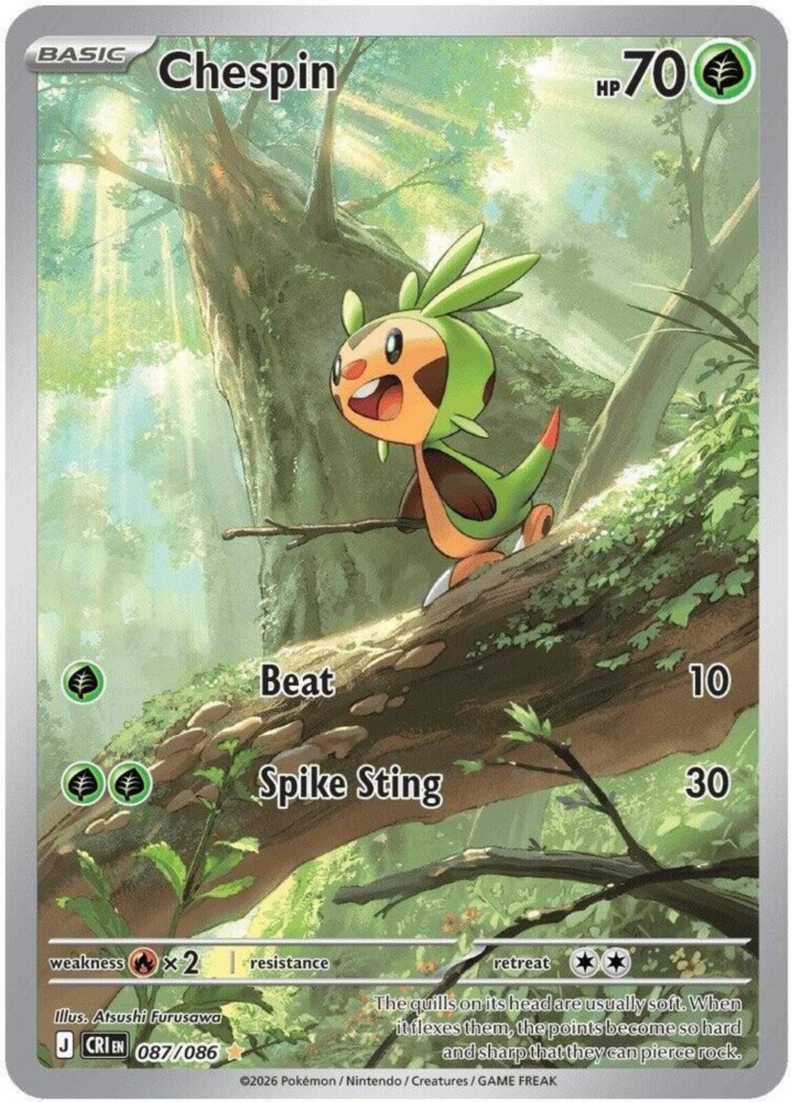 Chespin Holo Illustration Rare ME04: Chaos Rising 087/086 NM