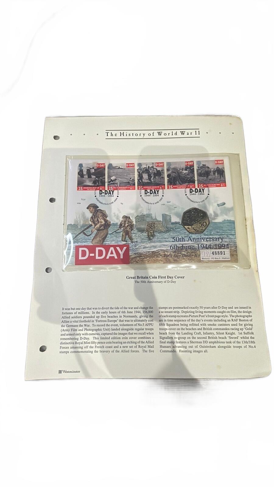 Great Britain 50th Anniversary of D-Day 1994 Coin First Day Cover