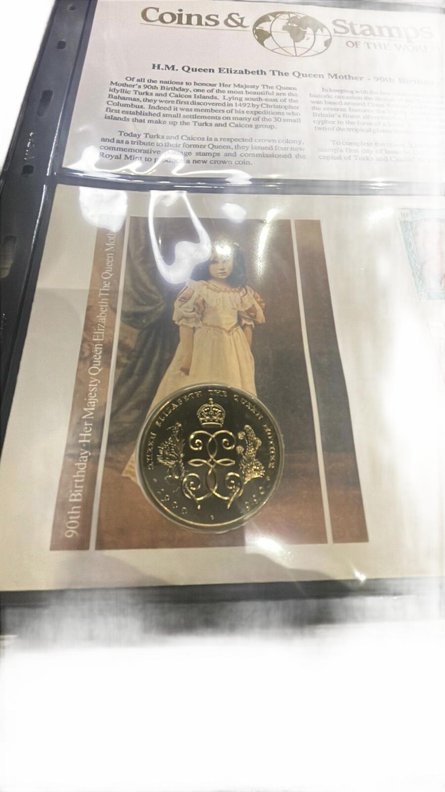 H.M. Queen Elizabeth The Queen Mother 90th Birthday Stamp and Coin Set