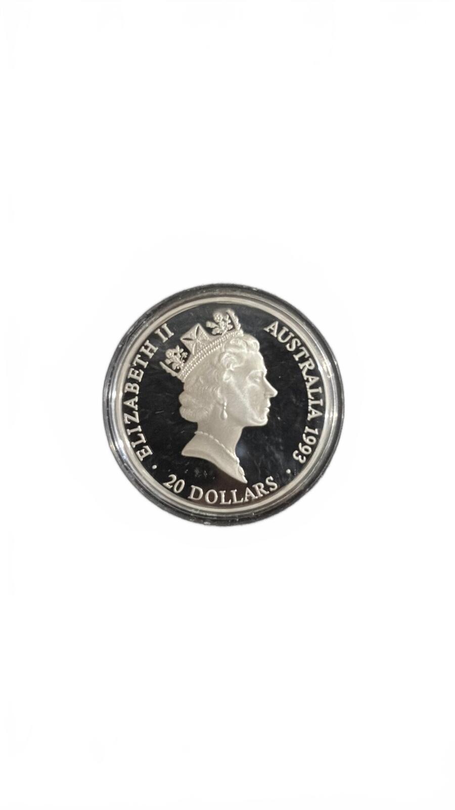 1993 Australian Proof Silver 20 Dollar Olympic Relay Swimmers Coin