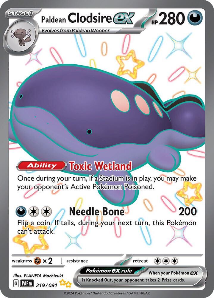 Paldean Clodsire ex Holo Shiny Ultra Rare SV: Paldean Fates 219/091 NM
