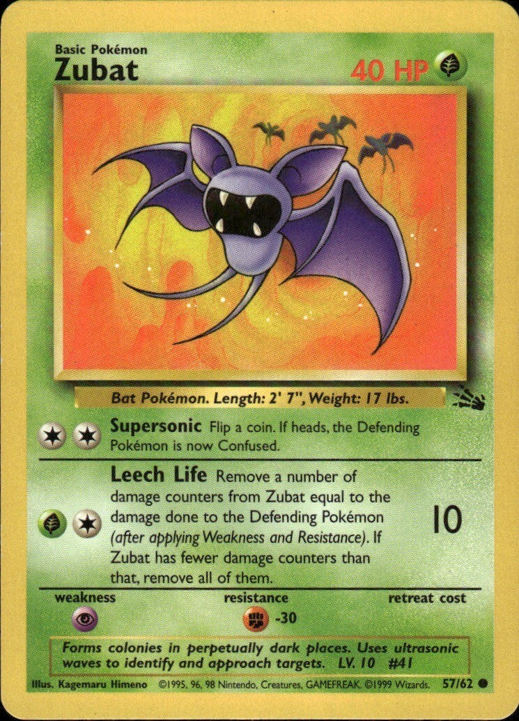 Zubat Unlimited Common Fossil 57/62 NM