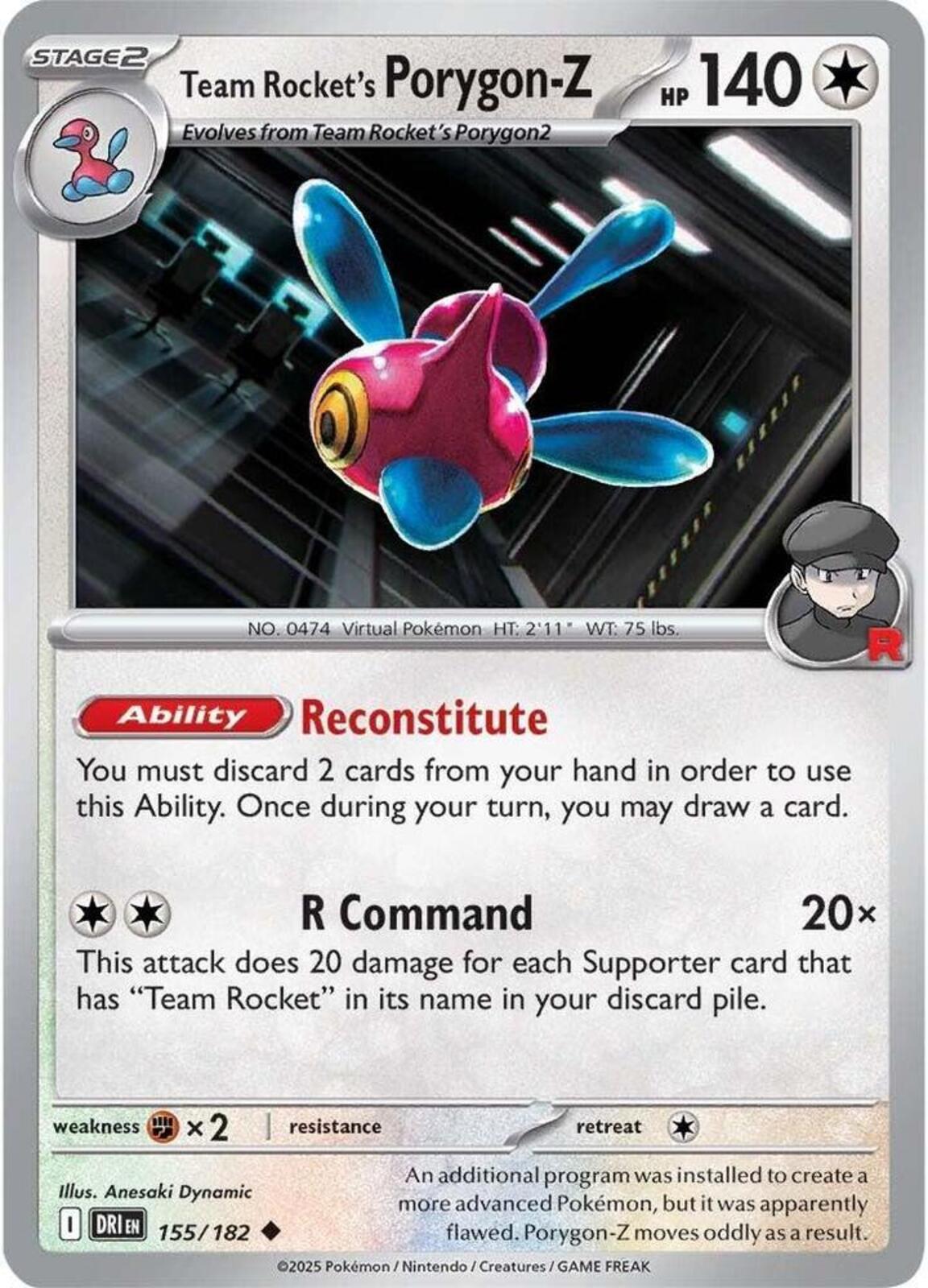 Team Rocket's Porygon-Z Reverse Holo Uncommon SV10: Destined Rivals 155/182 NM