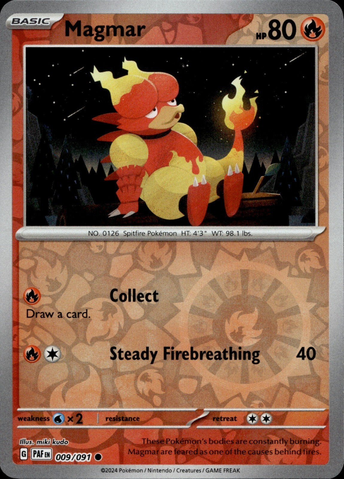 Magmar Reverse Holo Common SV: Paldean Fates 009/091 NM