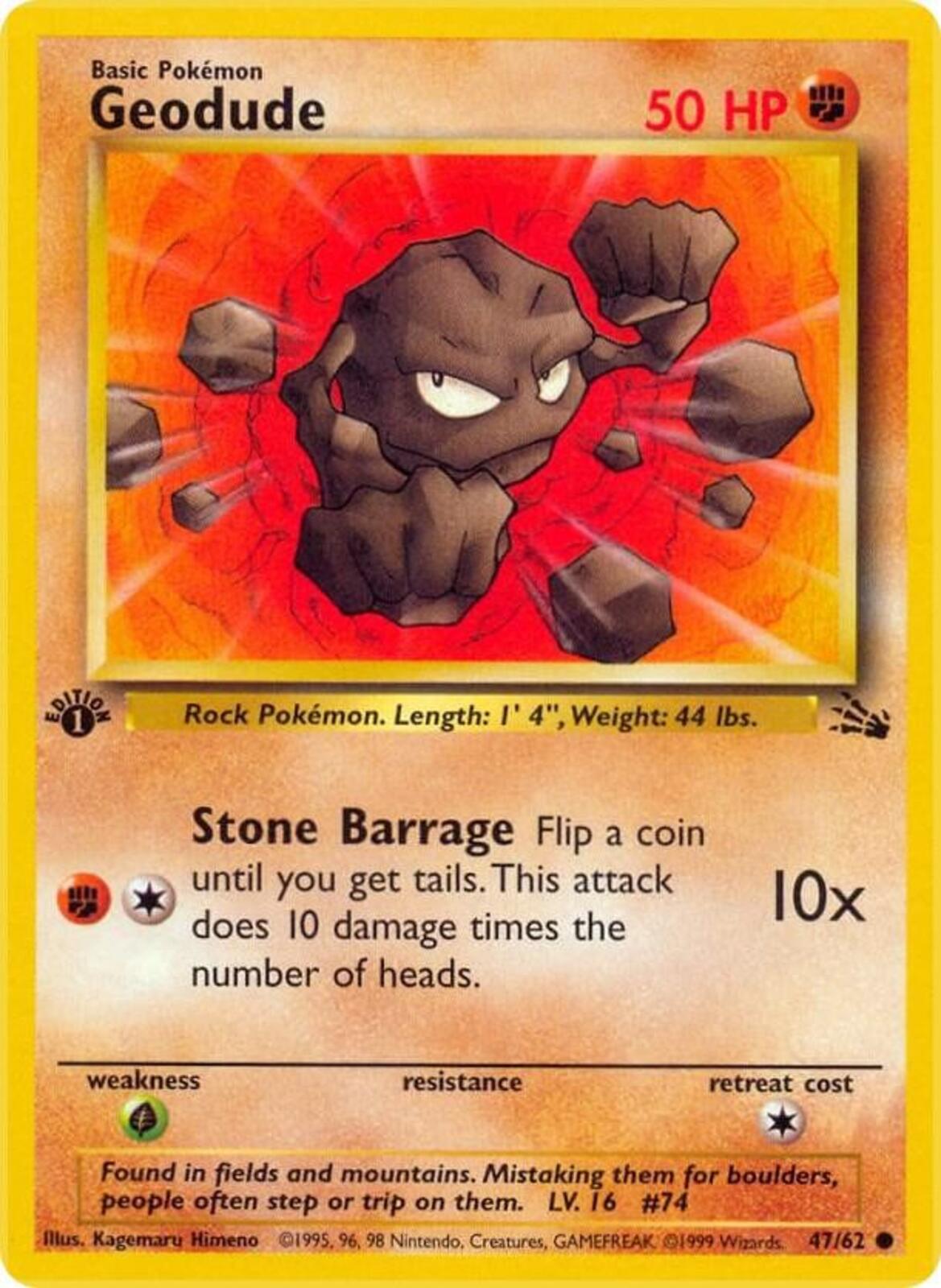 Geodude 1st Edition Common Fossil 47/62 - Superb Condition