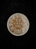 1883 Portuguese XX Reis Coin with King Luiz I